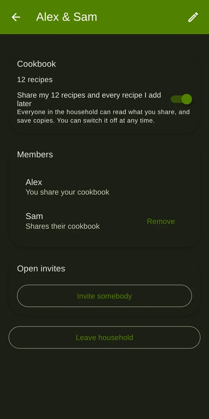 Cookpal: A household sharing cookbook, week plan and shopping list