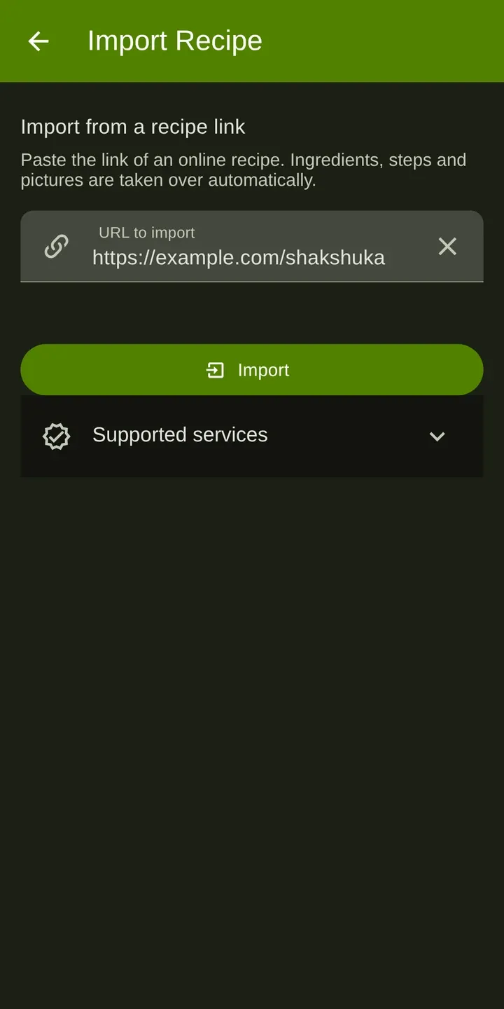 Cookpal: Importing a recipe from a link